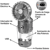 Ventilador Solar Camping 3 en 1 con Luz y Powerbank