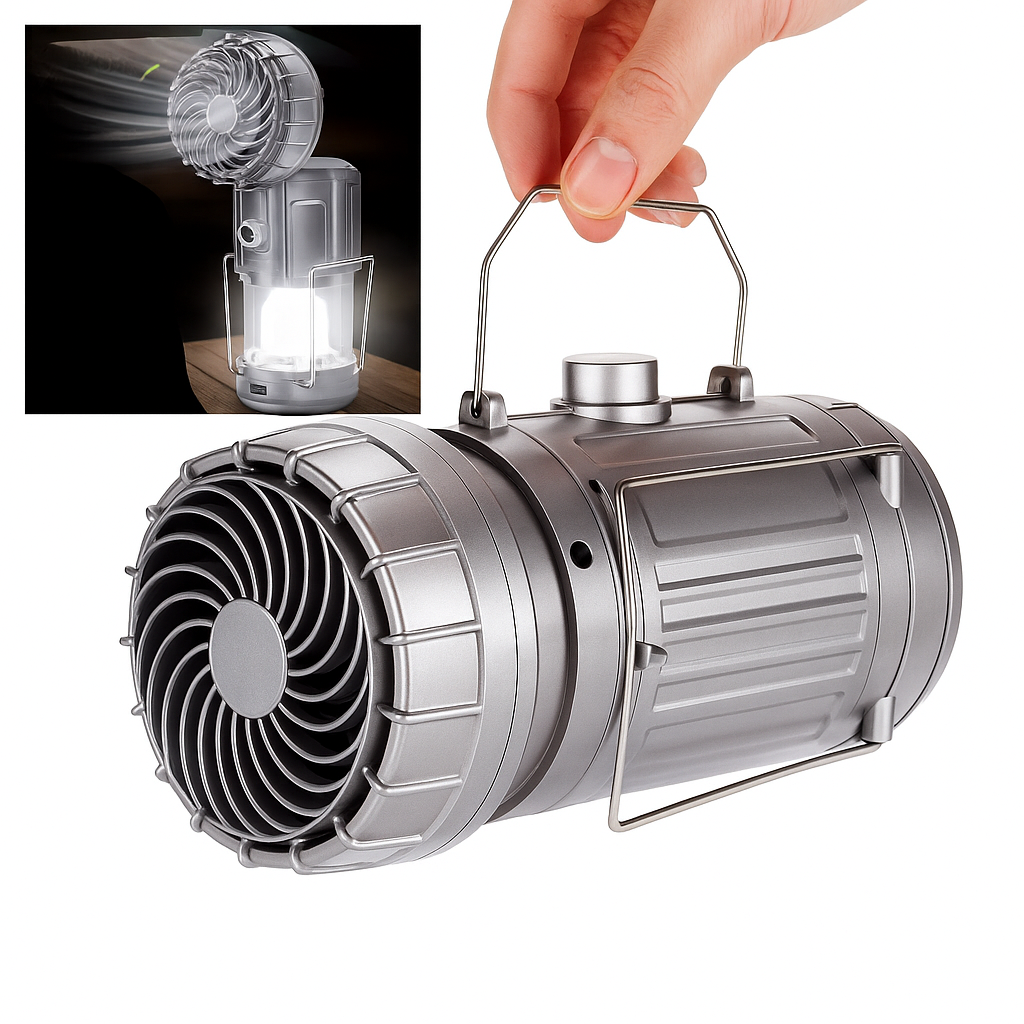 Ventilador Solar Camping 3 en 1 con Luz y Powerbank