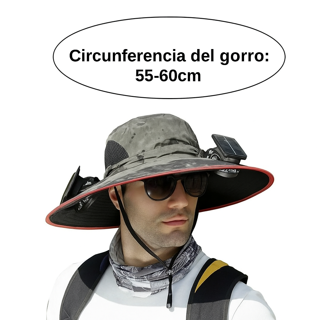 Sombrero de Pesca con Ventilador Solar Recargable