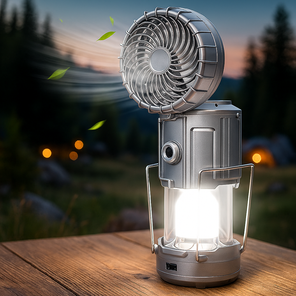 Ventilador Solar Camping 3 en 1 con Luz y Powerbank