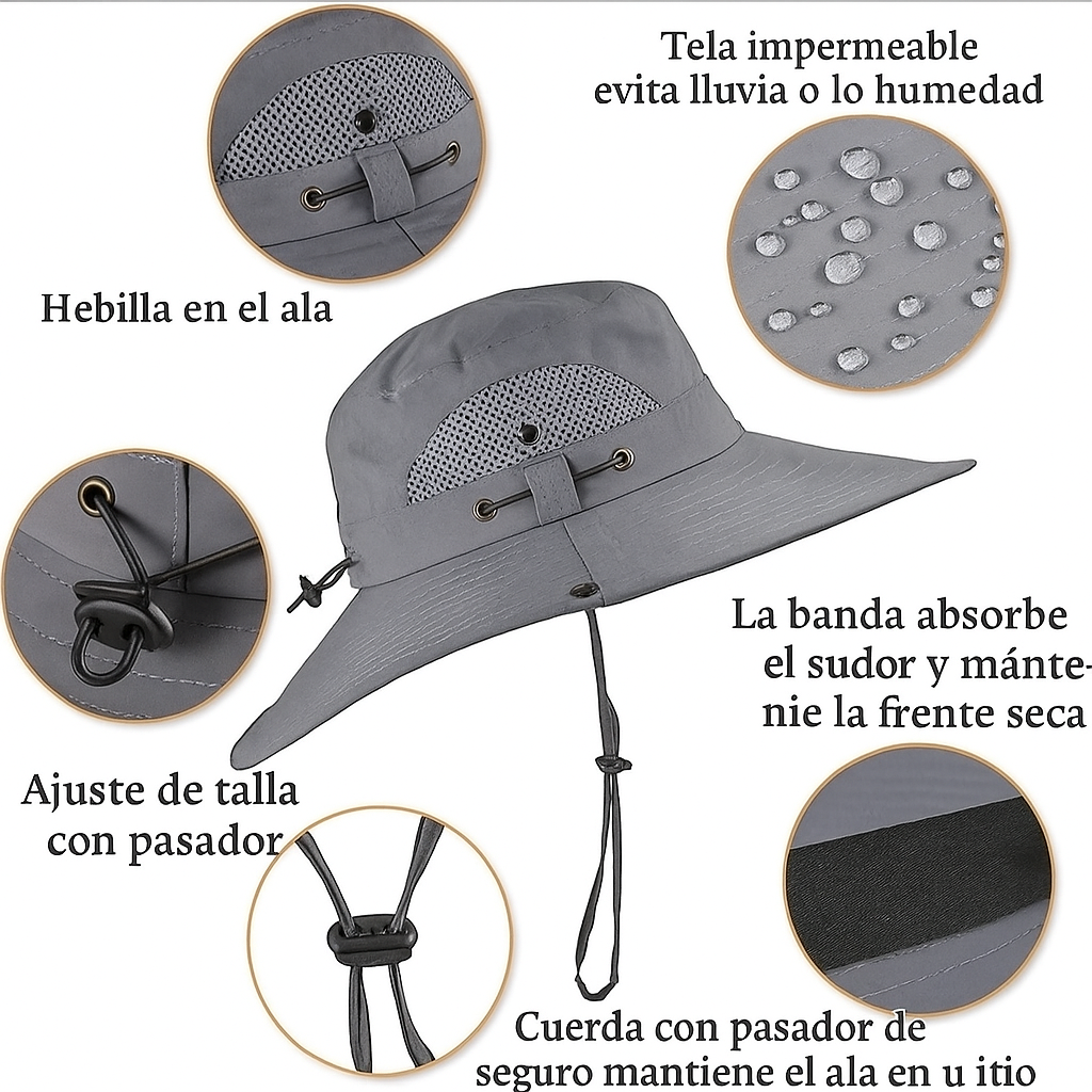 Sombrero de Pesca con Ventilador Solar Recargable