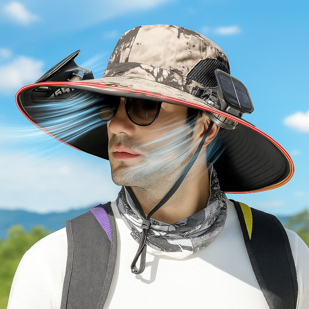 Sombrero de Pesca con Ventilador Solar Recargable