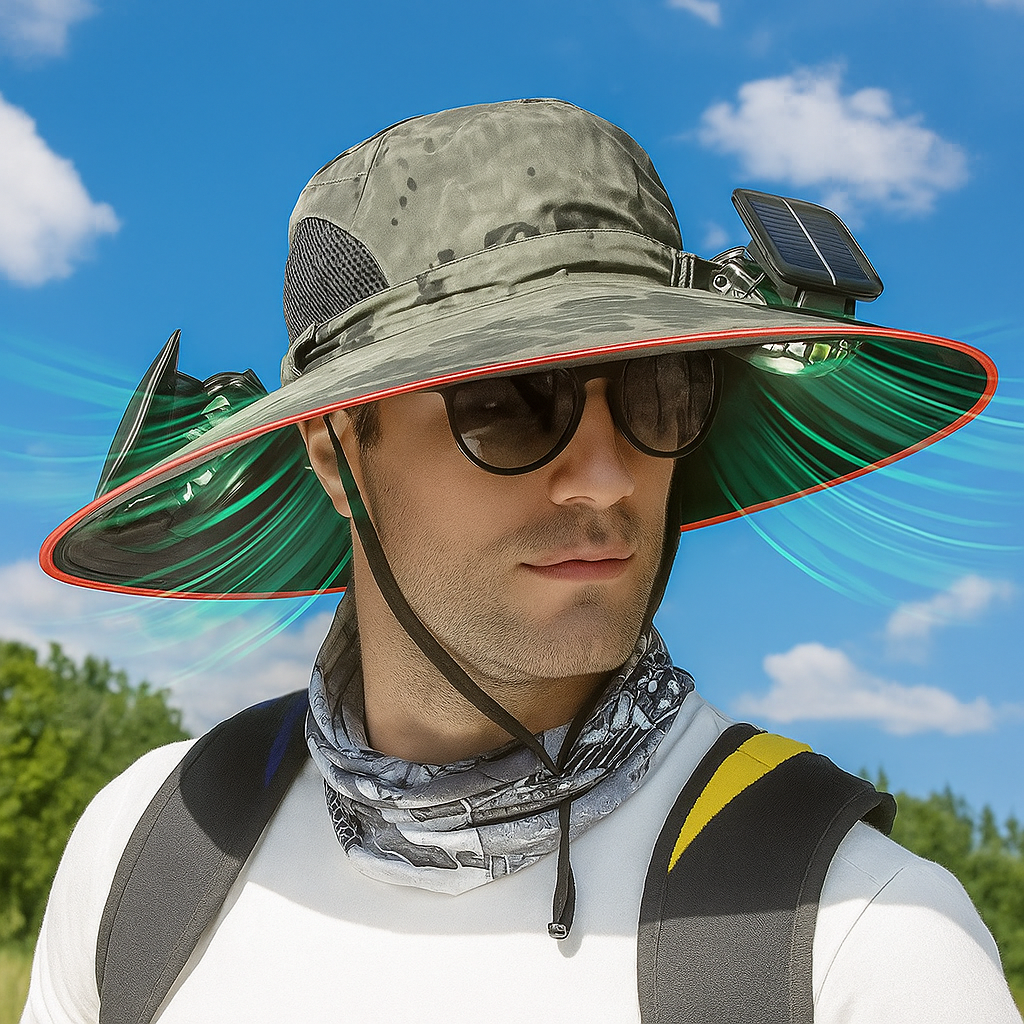 Sombrero de Pesca con Ventilador Solar Recargable