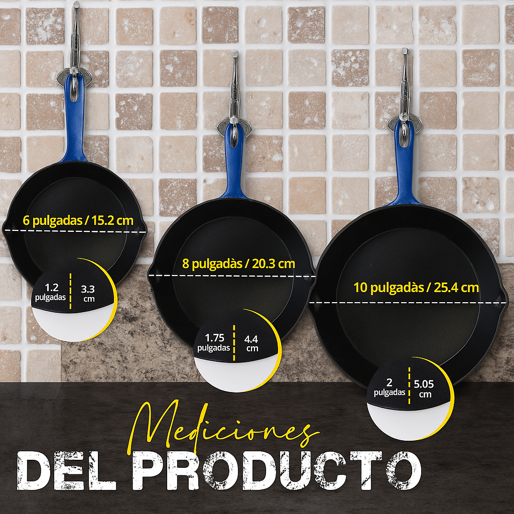 ForgeSet Juego 3 Sartenes Hierro Fundido Profesional