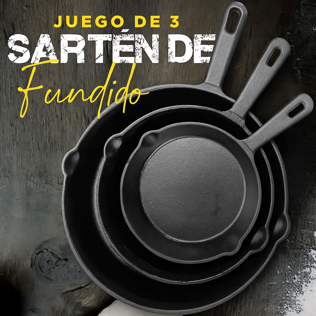 ForgeSet Juego 3 Sartenes Hierro Fundido Profesional