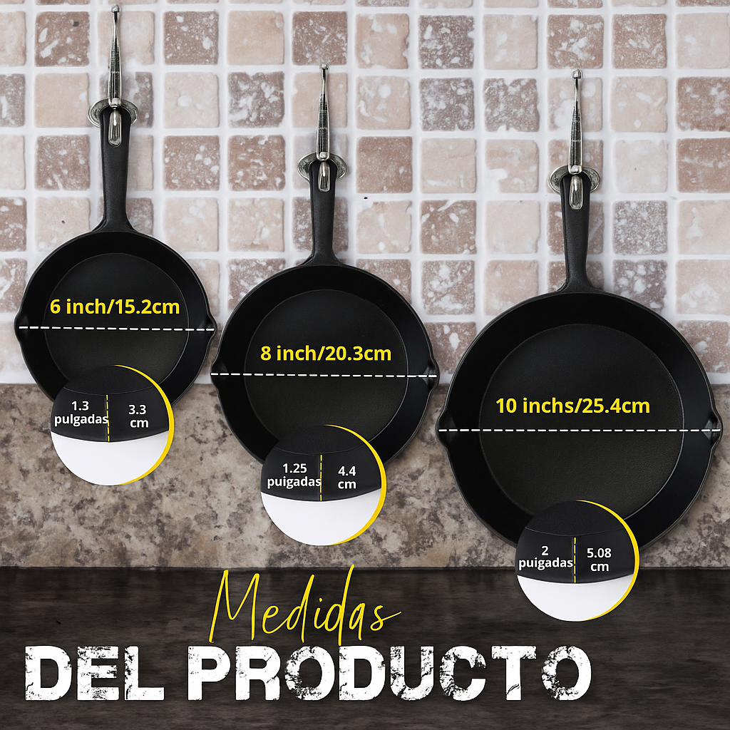 ForgeSet Juego 3 Sartenes Hierro Fundido Profesional