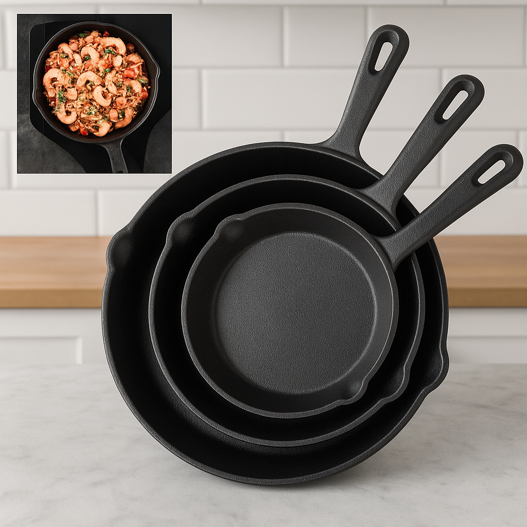 ForgeSet Juego 3 Sartenes Hierro Fundido Profesional
