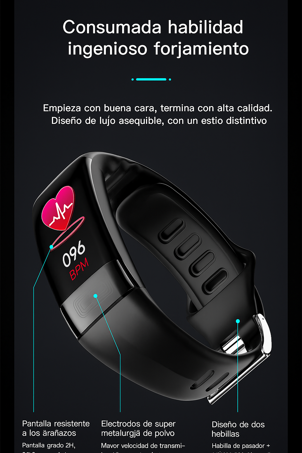 Pulsera Inteligente ECG SpO2 Presión y Frecuencia Cardíaca