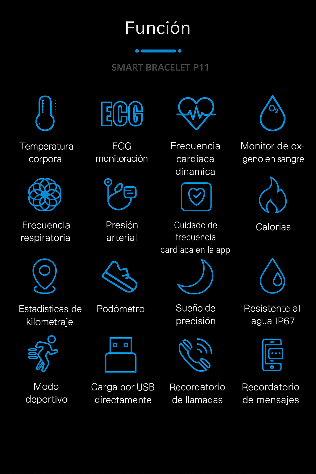 Pulsera Inteligente ECG SpO2 Presión y Frecuencia Cardíaca
