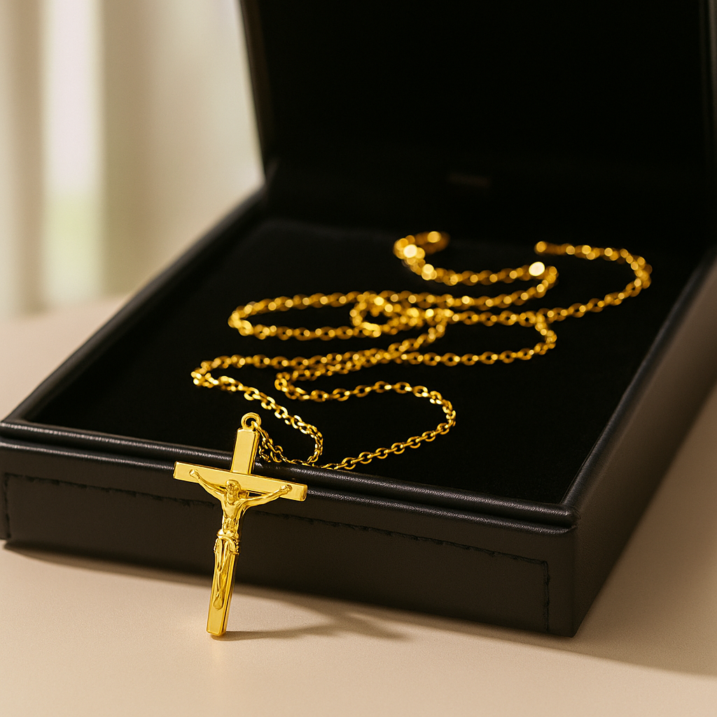Collar Cruz Acero Inoxidable Bañado en Oro | Vyflair