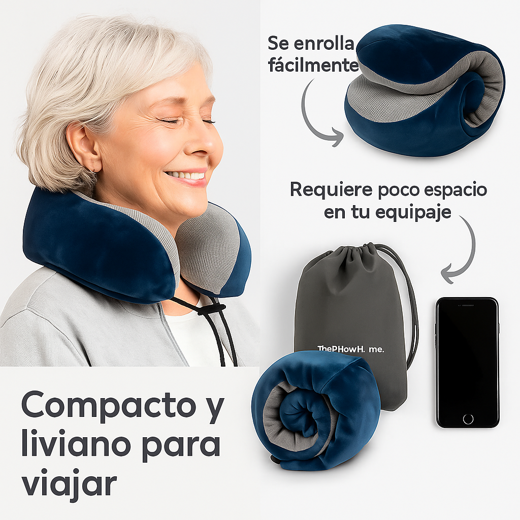 AirRest Almohada de Viaje - Espuma Viscoelástica - Soporte Cervical - Portátil