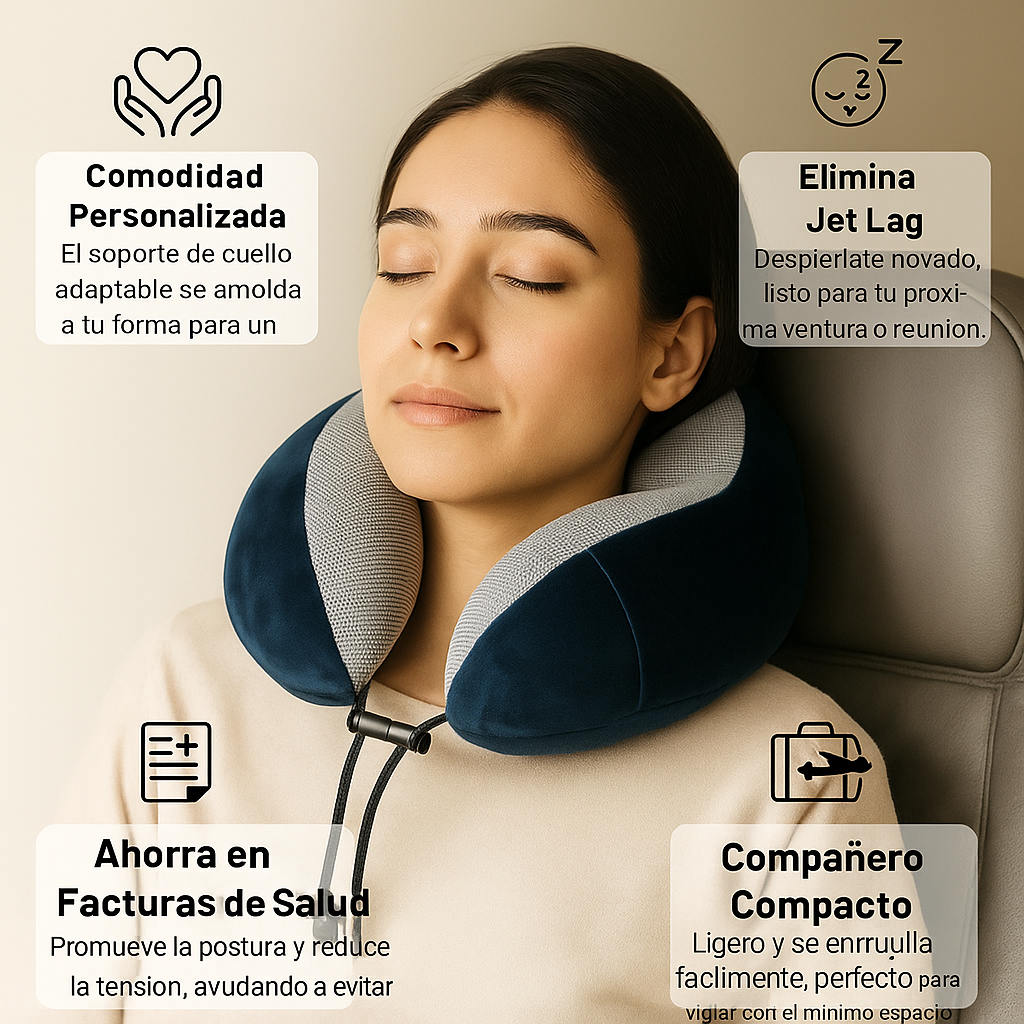 AirRest Almohada de Viaje - Espuma Viscoelástica - Soporte Cervical - Portátil