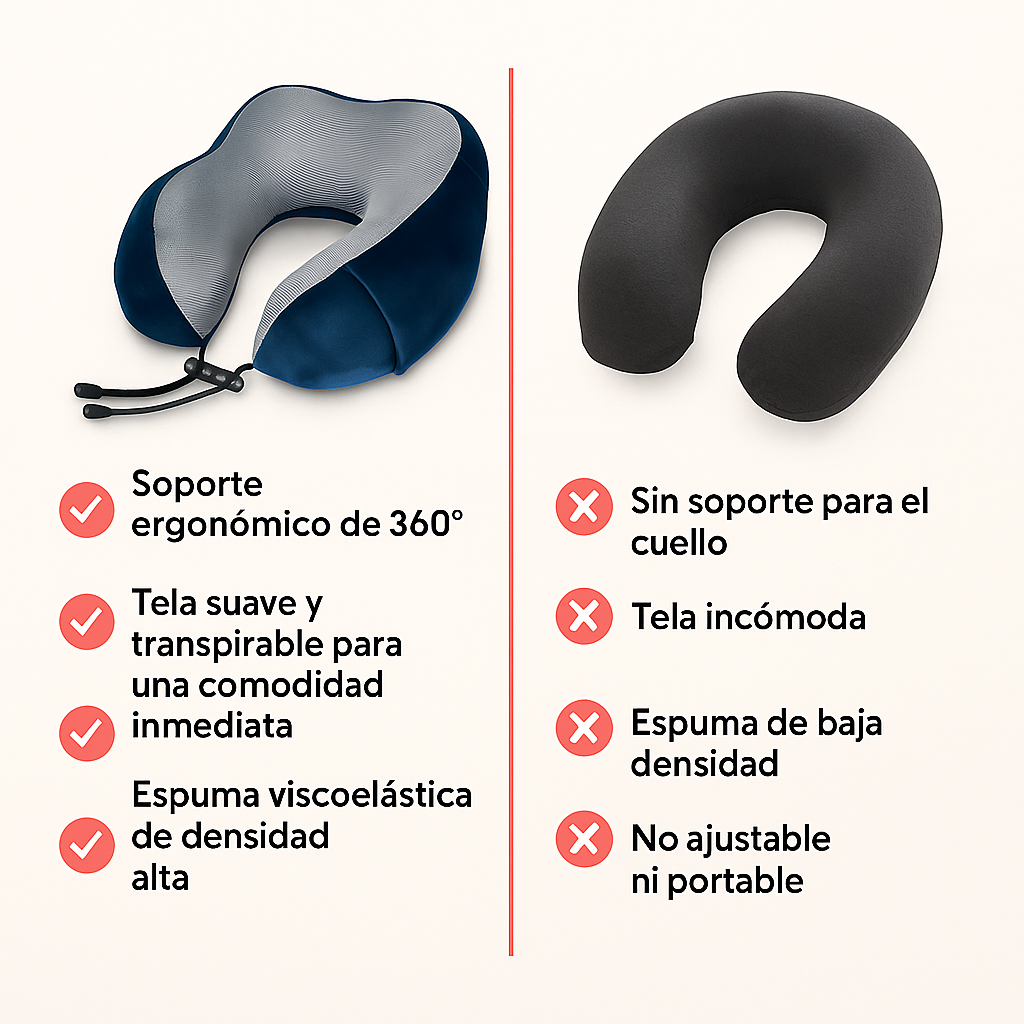 AirRest Almohada de Viaje - Espuma Viscoelástica - Soporte Cervical - Portátil