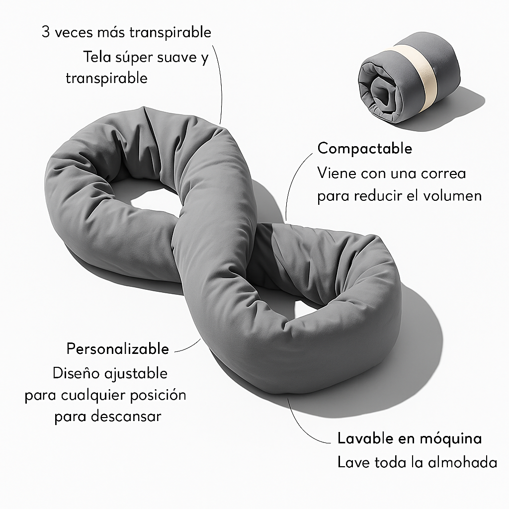 Almohada de viaje Infinity - soporte cervical ergonómica - viscoelástica compacta