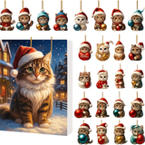 Calendario de Adviento Gatos 2025 – Vintage con 24 Adornos de Acrílico Felinos