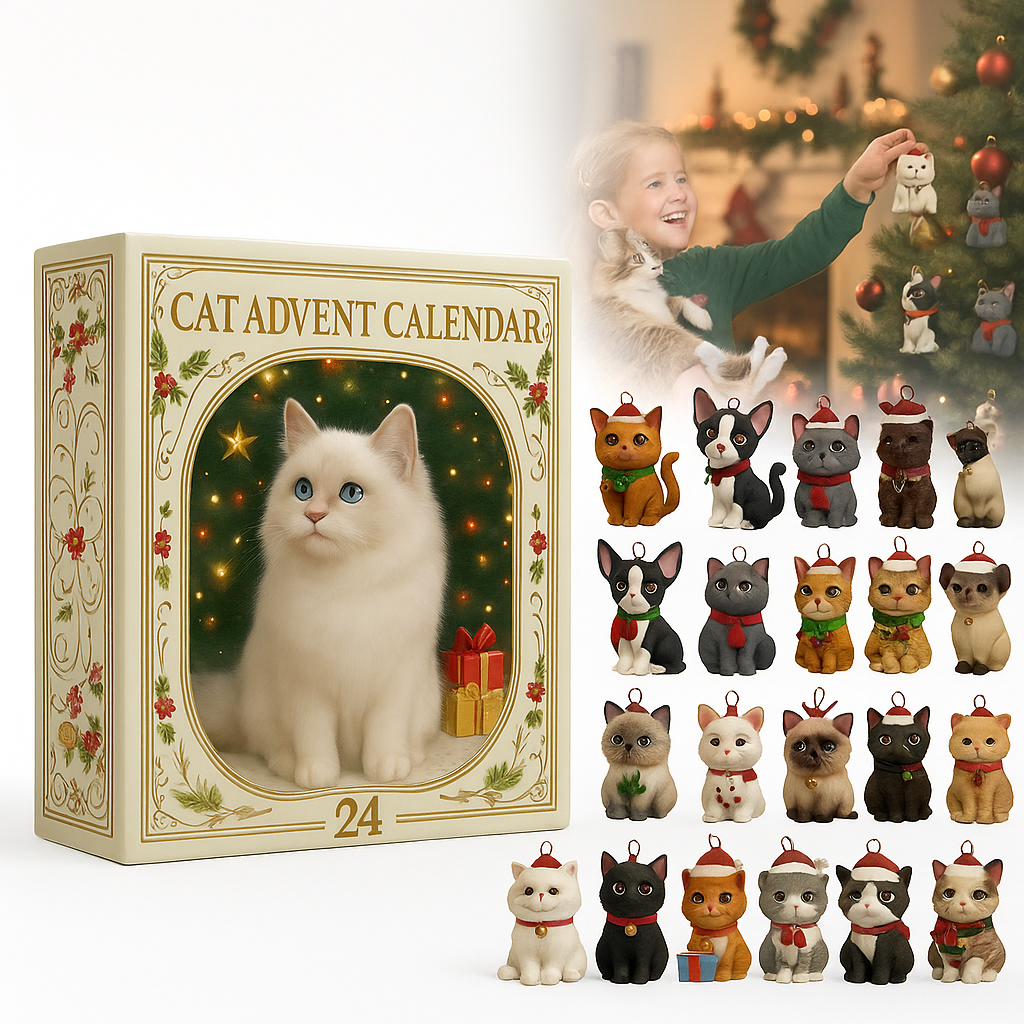 Calendario dell'Avvento KattenKerst – 24 Figure di Gatto in Acrilico per un Natale Pieno di Fascino Felino