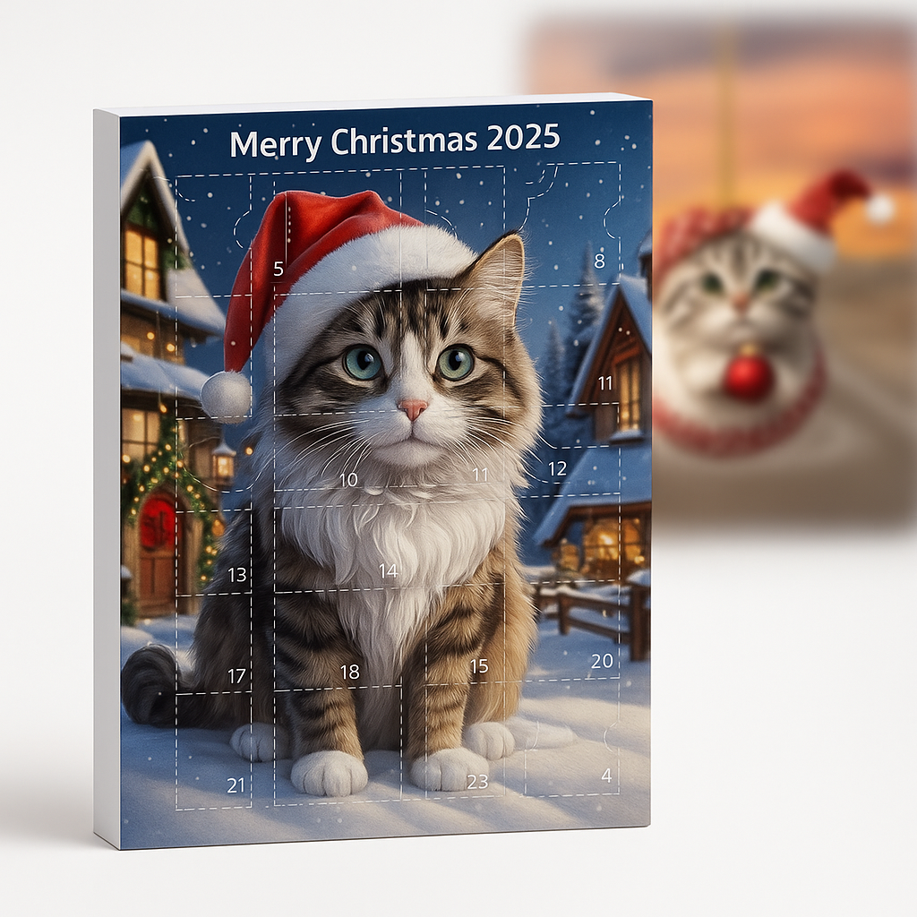 Calendario dell'Avvento Gatti Vintage 2025 – 24 Addobbi Acrilici Felini per un Natale Incantevole