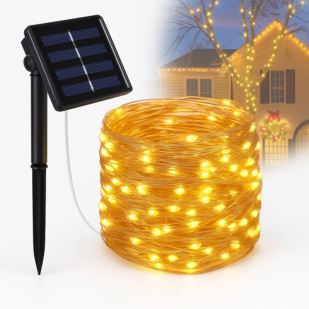 Solarne LED lampki na sznurze – wodoodorna zewnętrzna dekoracja świąteczna