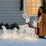 Exhibición Trineo de Renos LED – Decoración Navideña Acrílica con Temporizador