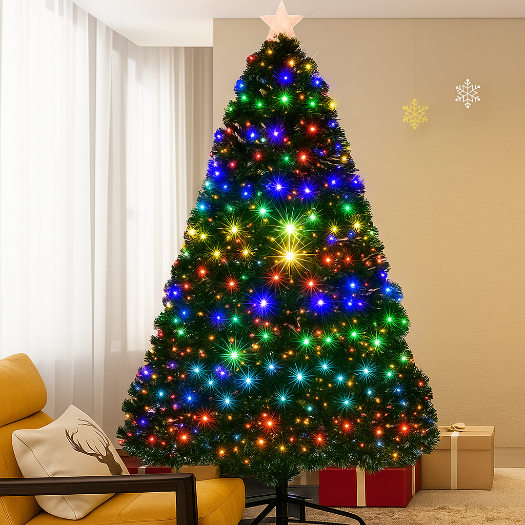 Árbol de Navidad Artificial Preiluminado LED – Pino Realista con Estrella Decorativa