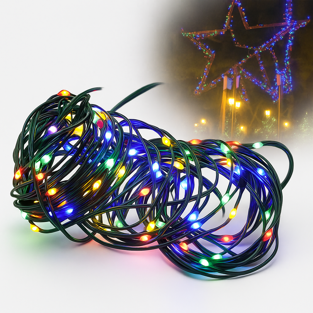 Wielokolorowe lampki LED na Boże Narodzenie do użytku zewnętrznego – wodoodporny przewód IP65