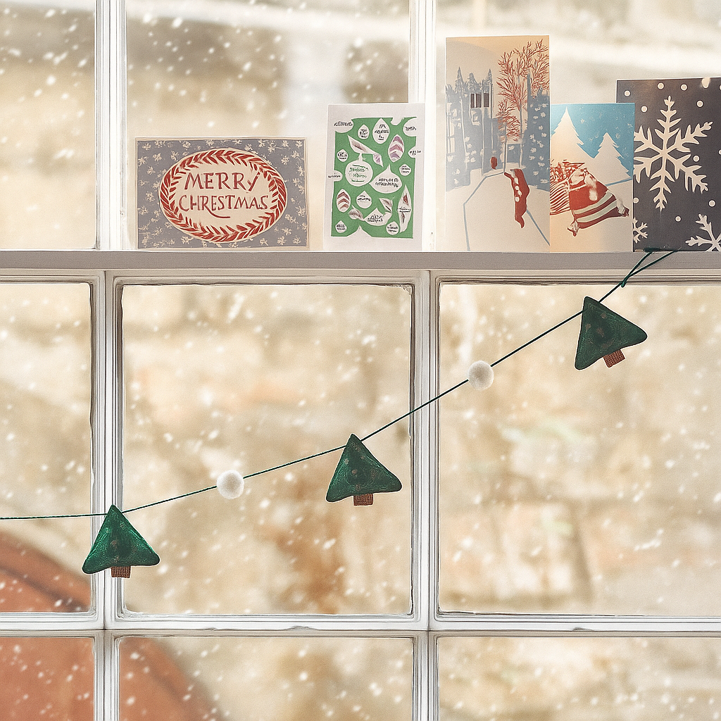 Guirnalda de Fieltro Navideña – Adorno de Árboles y Bolas de Nieve Festivas