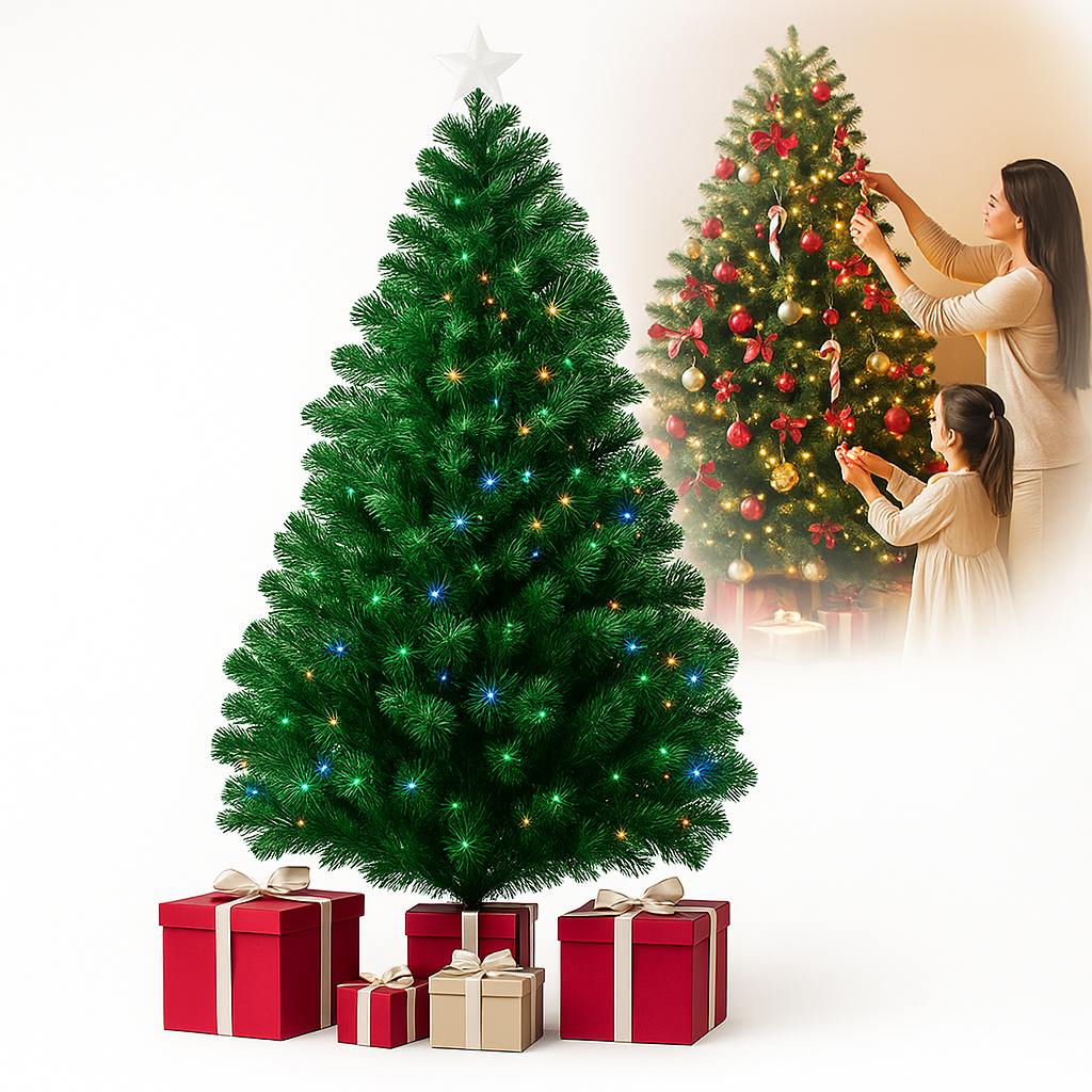 Árbol de Navidad Artificial Preiluminado LED – Pino Realista con Estrella Decorativa