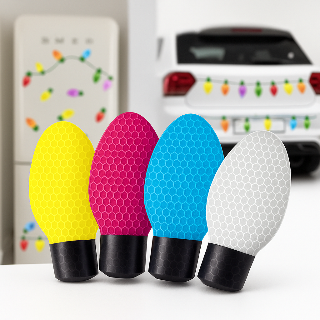 Decoraciones de Bombillas Magnéticas Reflectantes – Adornos Navideños Reutilizables para Coche y Hogar