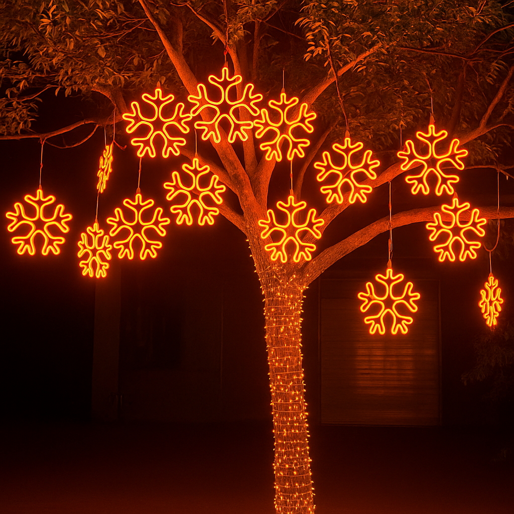 Luces LED Copos de Nieve Impermeables – Decoración Navideña Exterior Brillante y Eficiente