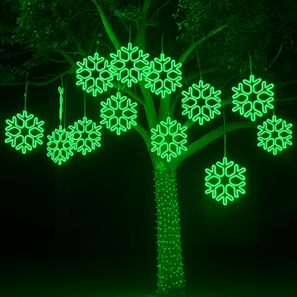 Luces LED Copos de Nieve Impermeables – Decoración Navideña Exterior Brillante y Eficiente