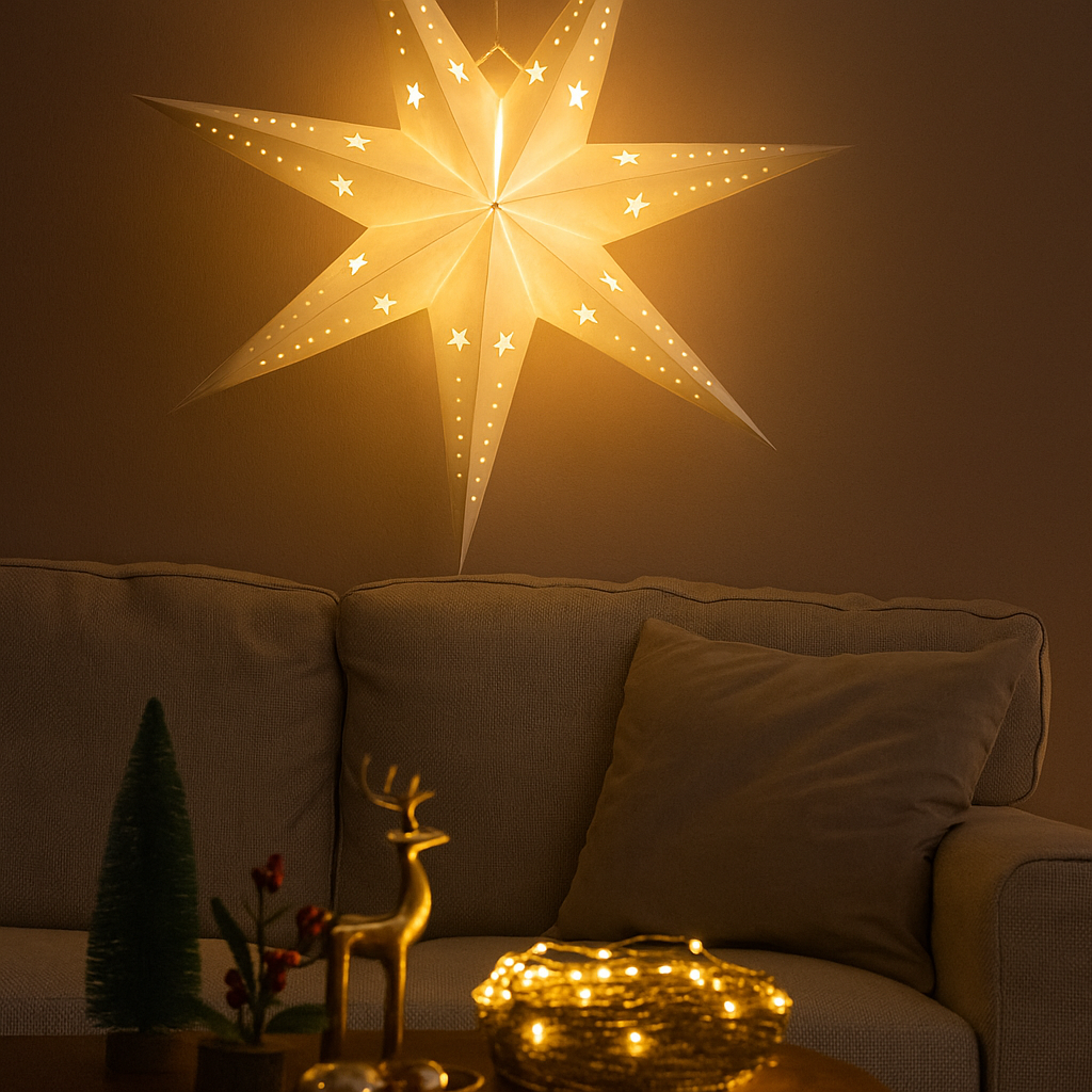 Juego de Luces de Estrella de Papel LED – Decoración Navideña con Brillo Cálido y Elegante