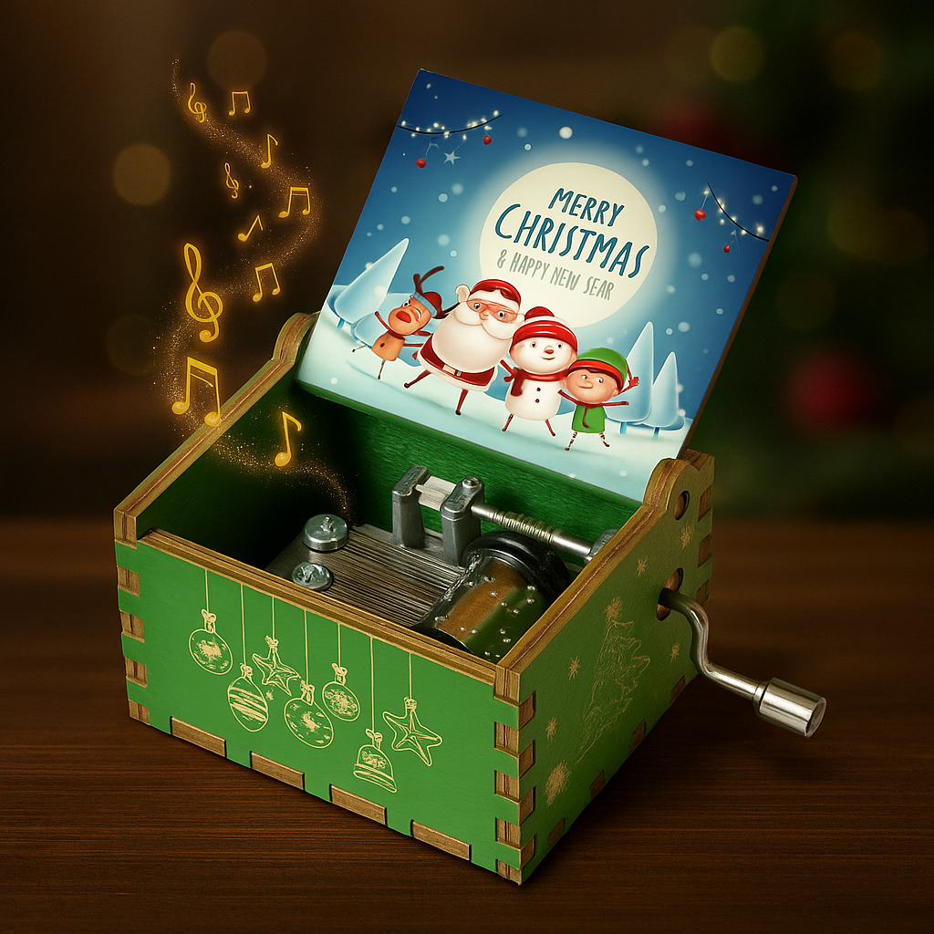 Caja de Música Navideña – Escena Invernal con Melodía “Feliz Navidad”