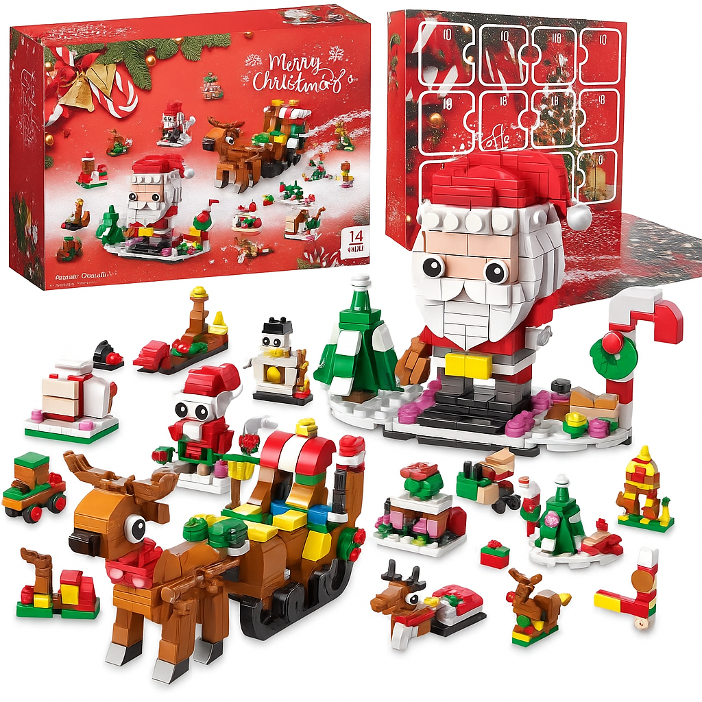 Calendario de Adviento de Navidad – Set de Bloques 6 en 1 con Santa y Árbol