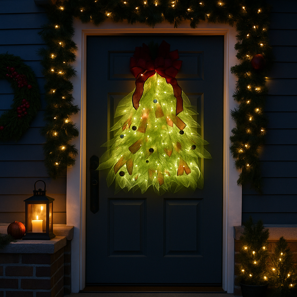Corona de Navidad Hecha a Mano – Decoración con Luces LED para Puerta Principal