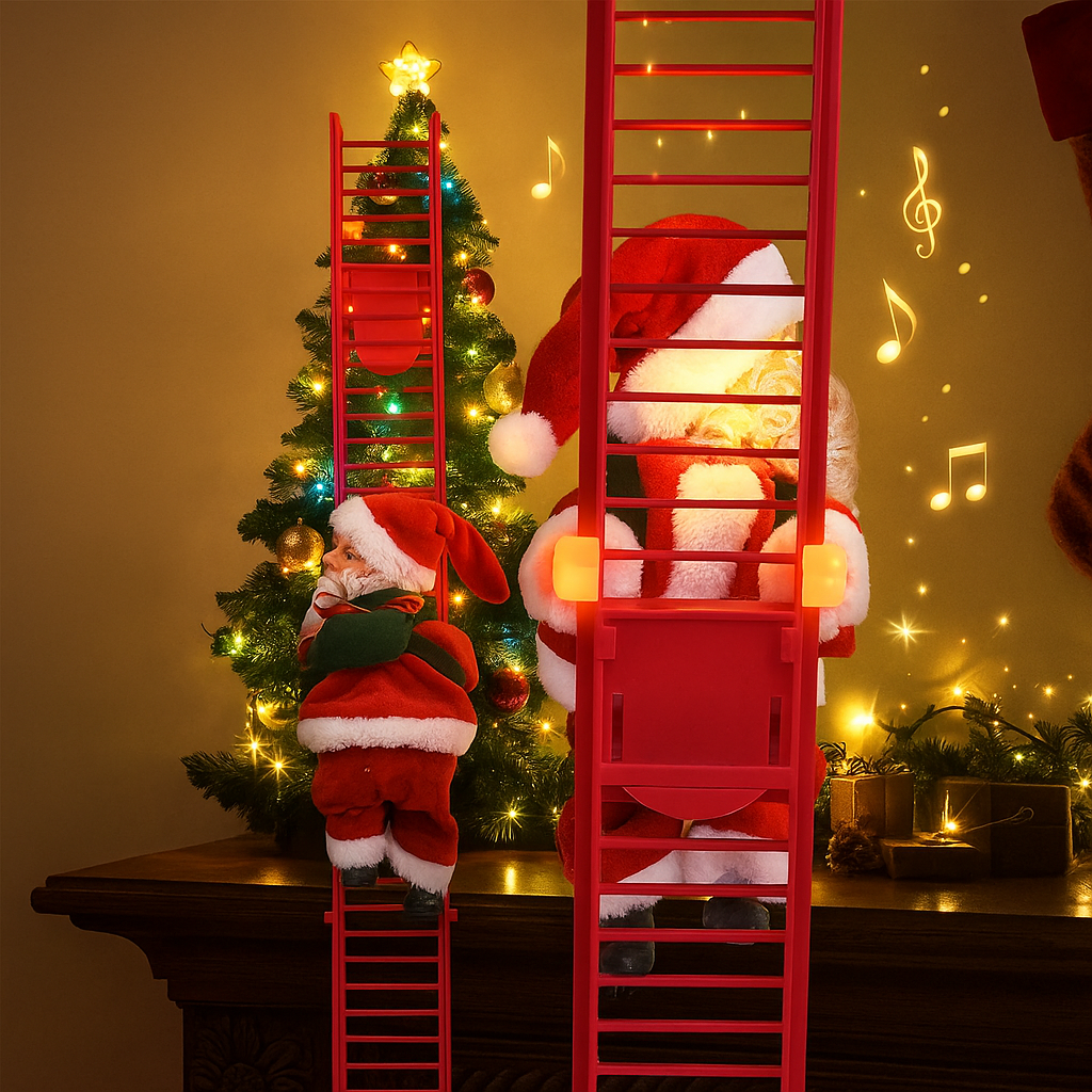 Papá Noel Ascendente Automático – Decoración LED Musical para Árbol de Navidad