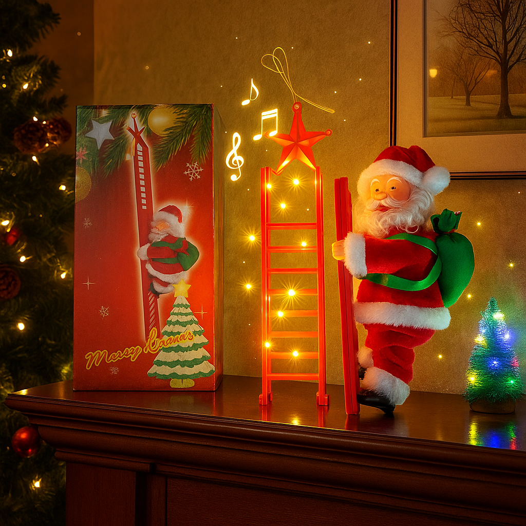 Papá Noel Ascendente Automático – Decoración LED Musical para Árbol de Navidad
