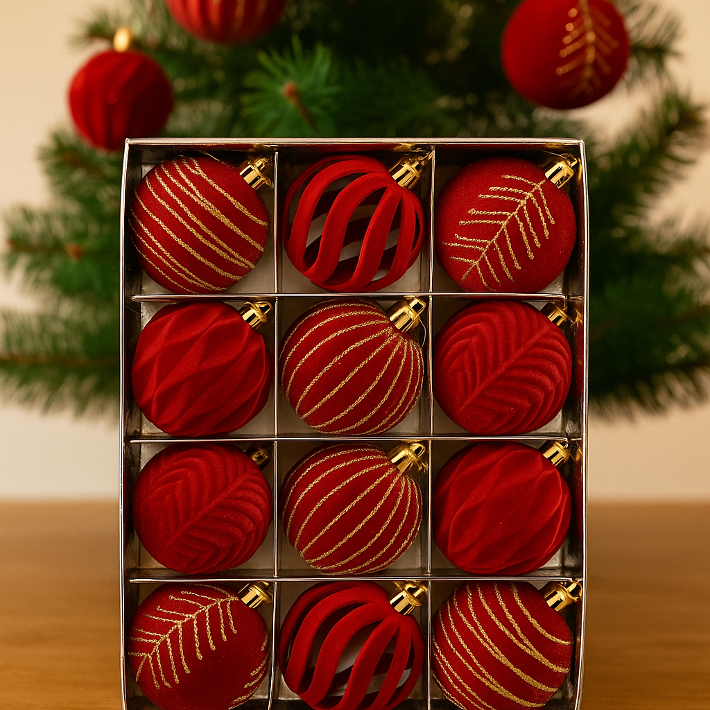 Błyszczące bombki choinkowe 12 szt. – Unikalny design i luksusowy akcent