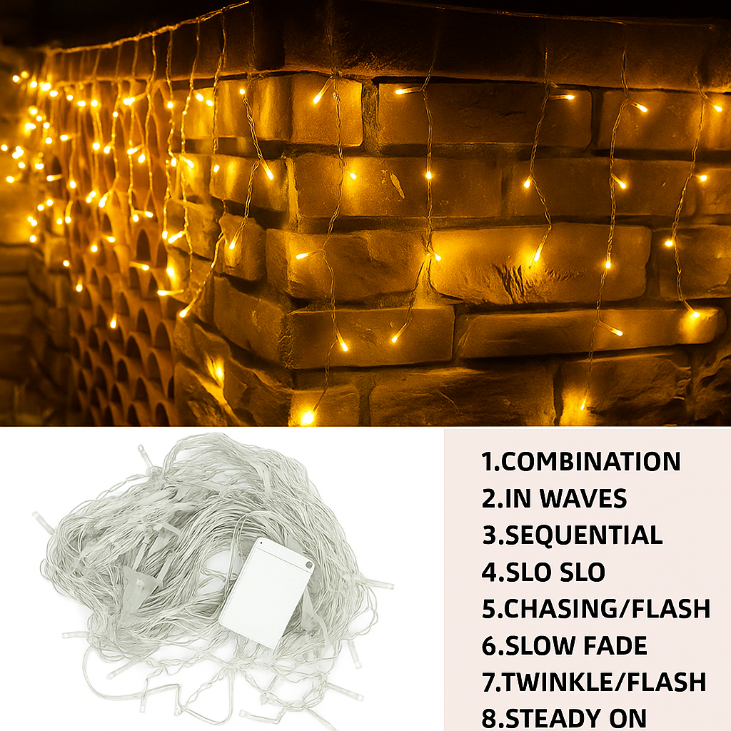 Cascada de Luces LED Navideñas 5M – Multicolor Impermeable para Interior y Exterior