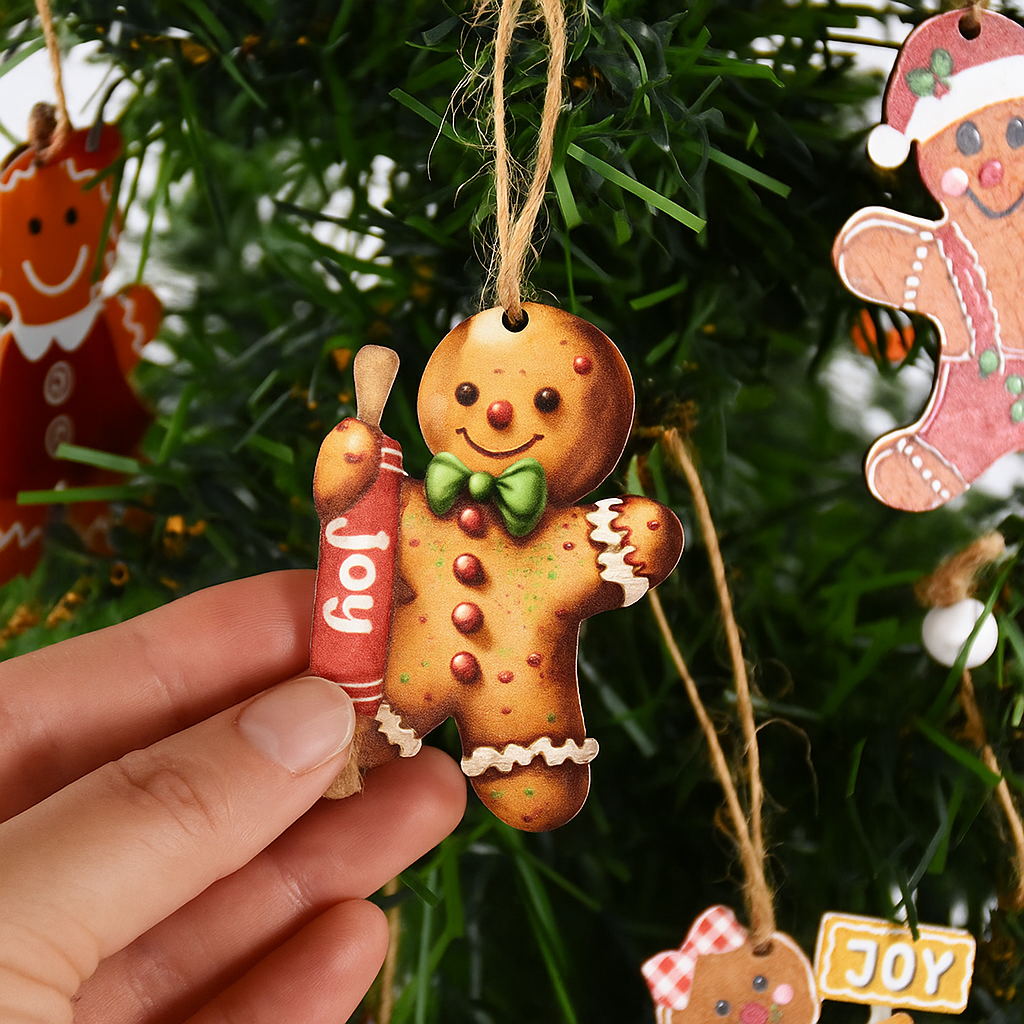 Adornos Galletas de Jengibre de Madera – Diseño Clásico para Árbol y Regalo