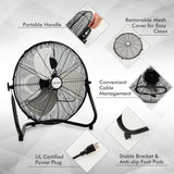 Ventilador de Piso 20" Alta Velocidad - Metal Duradero - 3 Modos