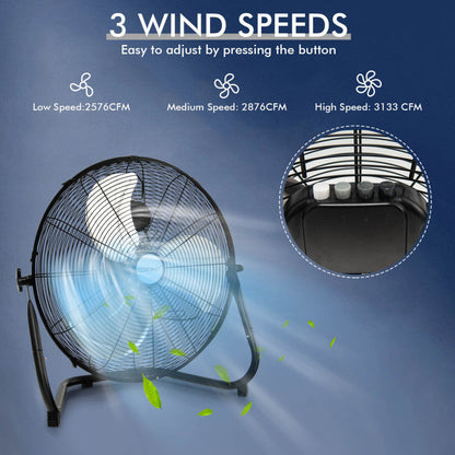 Ventilador de Piso 20" Alta Velocidad - Metal Duradero - 3 Modos
