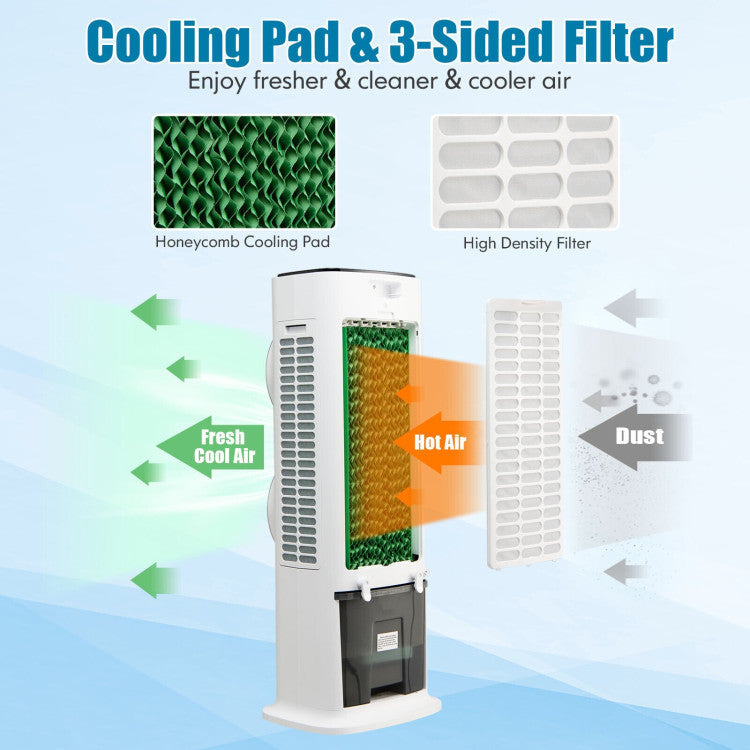 Enfriador Evaporativo Remoto – Ventilador 3 en 1 – Temporizador 9H