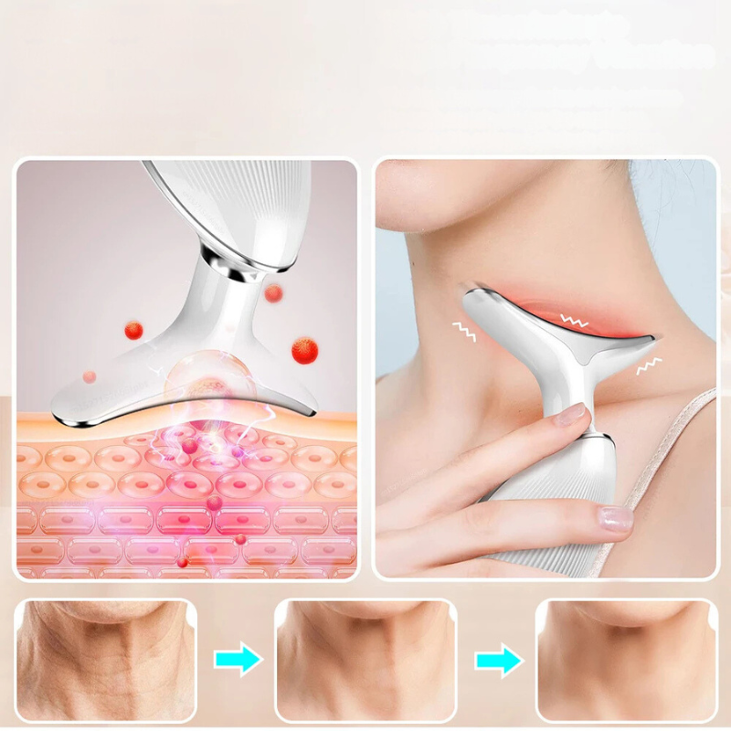 AgeDefy - Masajeador de Cuello y Cara EMS con Terapia LED para Afirmar la Piel