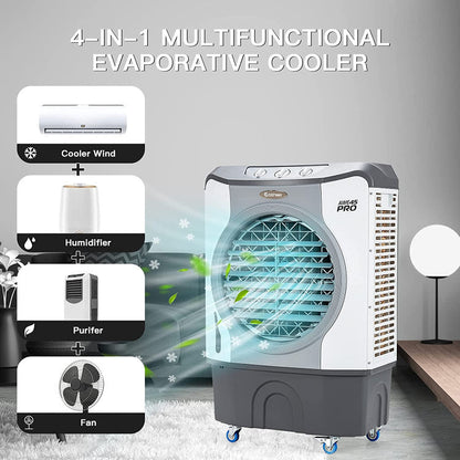 Enfriador Evaporativo Industrial - Ventilador 4 en 1 - Tanque 12 Galones - Ruedas Fácil Rodaje