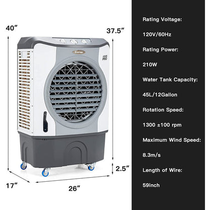 Enfriador Evaporativo Industrial - Ventilador 4 en 1 - Tanque 12 Galones - Ruedas Fácil Rodaje