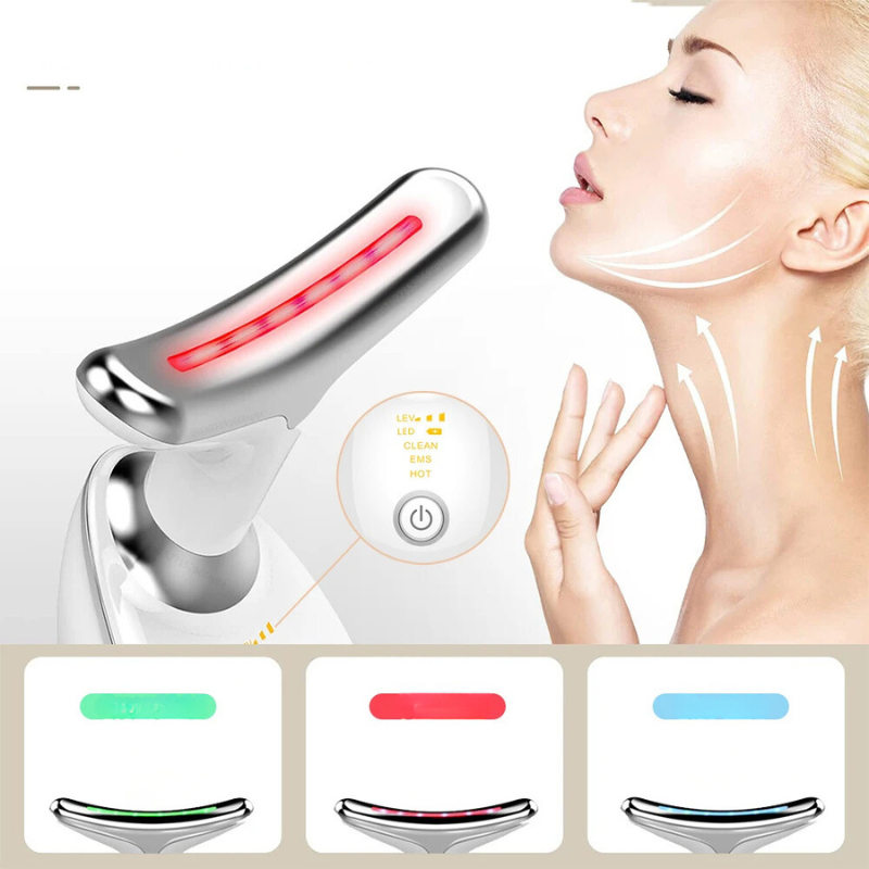 AgeDefy - Masajeador de Cuello y Cara EMS con Terapia LED para Afirmar la Piel