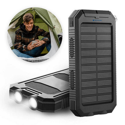 Banco de Energía Solar 500000mAh - Impermeable - USB Duales - Linterna LED