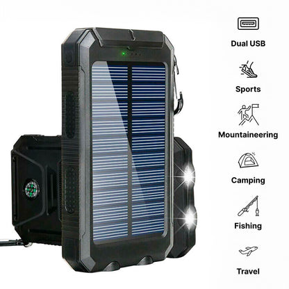 Banco de Energía Solar 500000mAh - Impermeable - USB Duales - Linterna LED