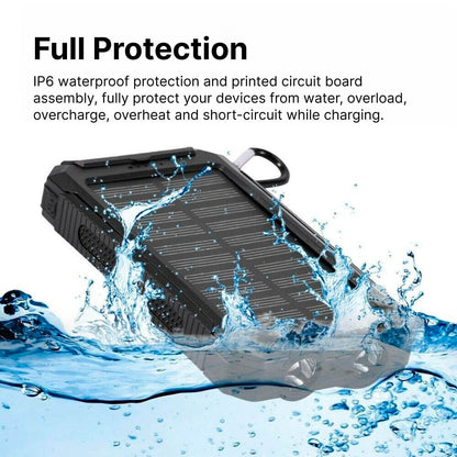 Banco de Energía Solar 500000mAh - Impermeable - USB Duales - Linterna LED