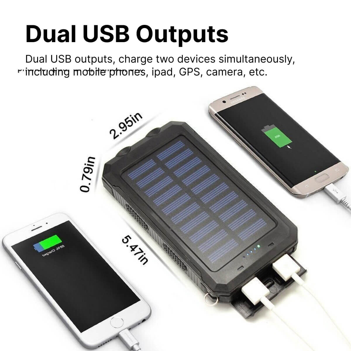 Banco de Energía Solar 500000mAh - Impermeable - USB Duales - Linterna LED